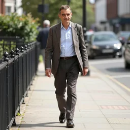 mr. bean walks down a street on a sunny day by rackstraw downes