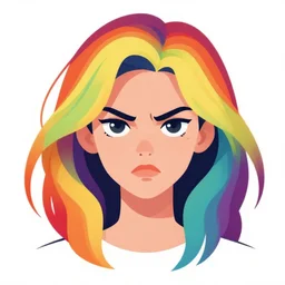 a young woman with beautiful rainbow hair. she looks very angry. clean cel shaded vector art. shutterstock. behance hd by lois van baarle, artgerm, helen huang, by makoto shinkai and ilya kuvshinov, rossdraws, illustration, art by ilya kuvshinov