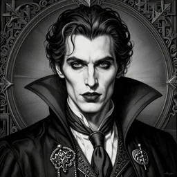 masterpiece engraving of elite gorgeous vampire count portrait by argerm, apollonia saintclair, epic, majestic, intricate artwork, porcelain skin, exquisite linework and crosshatch gradient, gothic, haunting, trending on artstation 8 k