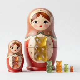 gummy bear matryoshka doll each size a different colour, hyper real, maxwell render