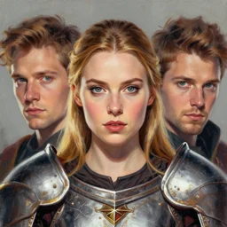 front facing symmetrical centered painted portrait, headshot of Imogen Poots as a D&D Paladin, by lois van baarle, ilya kuvshinov, rossdraws
