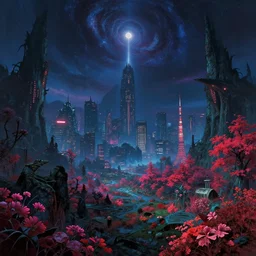 landscape by peter doig, matte painting mars laser evil azeroth vice city tron cosmic atlantis forest darkacademia tundra neon noir otherworldly sci - fi tokyo retrowave wilderness flowers infrared architecture island, archdaily, wallpaper, highly detailed, trending on artstation.