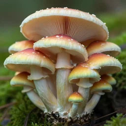 a photograph of a rainbow strain of mushrooms, photorealistic, canon pro, intricate detail