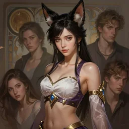 portrait of ahri, diffuse lighting, fantasy, intricate, elegant, highly detailed, lifelike, photorealistic, digital painting, artstation, illustration, concept art, smooth, sharp focus, art by john collier and albert aublet and krenz cushart and artem demura and alphonse mucha