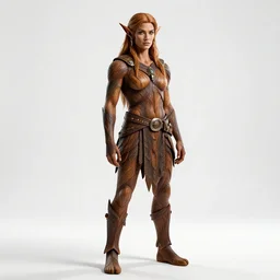 tattooed wood elf druid, cinematic studio photo, full body, standing, isolated on a pure white background, centered, whole figure in frame, sharp focus, studio lighting