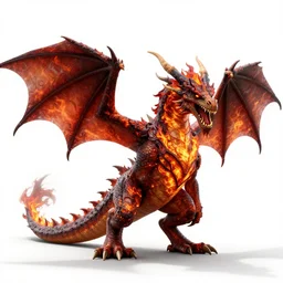 fire dragon, cinematic studio photo, full body, standing, isolated on a pure white background, centered, whole figure in frame, sharp focus, studio lighting