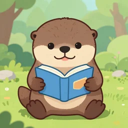 A cute cartoon otter reading a book