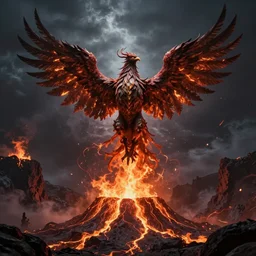 mushussu phoenix dark fantasy art volcanic fire