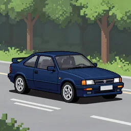dark blue 1992 opel calibra pixel art