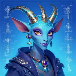 portrait of jewel djinn explorer in the style of Rob Lefield and Dan Mumford , trending on artstation, digital art,surrealism ,macro,blueprint ,vaporwave ,