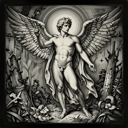 occult art etching, very detailed, of the spirit of mercury. alchemical art, esoteric art