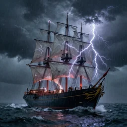 'ghost ship in the stormy sea, breathtaking scenery, complex artwork, CGSociety, modern lightning, vibrant and dark, flickr, HDR'