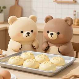 photo of two cute bears baking bread
