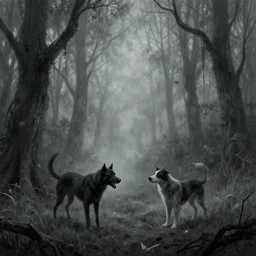scary dog voidscape by simon stalenhag and ansel adams, digital art