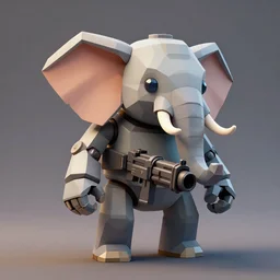 a robot elephant that is holding a machine gun, a low poly render by cedric seaut ( keos masons ), cgsociety contest winner, retrofuturism, rendered in maya, sketchfab, physically based rendering