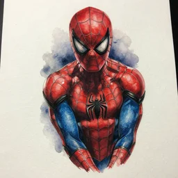 tattoo of spiderman red black and blue ink watercolored detailed, hyperrealistic trending on artstation