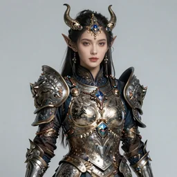 A portrait of a beautiful woman demon priestess wearing finely detailed armor forged by the ancient gods unreal engine trending on artstation