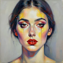 photo of woman face inspired by istvan sandorfi, paint dripping
