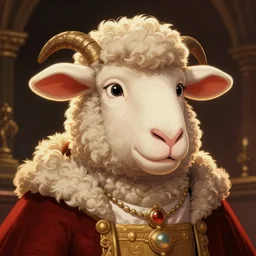 cartoon style portrait of queen with the face of sheep