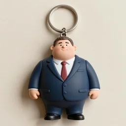 realistic keychain of 'chubby white man in a suit and necktie'