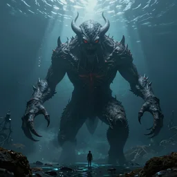cthulhu rising from the oceqn, epic scene, gigantic monster, peter mohrbacher