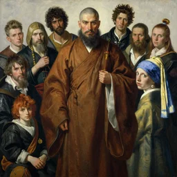 full character of a strong chinese monk in brown robe with beard, painting by gaston bussiere, katsuya terada, nc wyeth, greg rutkowski, craig mullins, vermeer, frank frazetta, mucha, tom of finland, trending on artstation, jeffery catherine jones