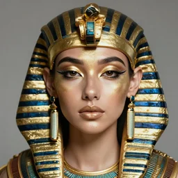 closeup portrait of a girl with cyberpunk pharaoh royal liquid gold makeup, studio light, by terry richardson, 8 5 mm