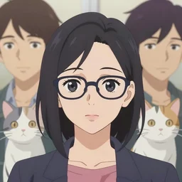 a centered anime portrait of one lady wearing eyeglasses with one cat by wlop, loish, ilya kuvshinov, makoto shinkai, and artgerm, elegant, vivid colors, bright, hopeful, elegant, ethereal, hyperdetailed artistic lines, intricate, in the style of borderlands, artstation, unreal engine, octane render, 8 k, coherent, realistic