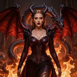 ghotic demonic female demon satan hell portrait of scarlett johansson as queen of hell and queen of dragons, fire and flame, big long hell serpent dragon, octopus, Pixar style, by Tristan Eaton Stanley Artgerm and Tom Bagshaw.