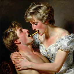 painting of Princess Diana devouring Prince William, by Rembrandt, in the style of Saturn Devouring His Son, artstation