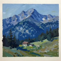 impasto painterly sketch, in rich glossy oil paint of a beautiful italian blue mountain scene, claire tabouret