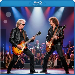 full band photo with eric clapton and tab benoit, epic guitar duel, audience, light show, 8 k, blu ray, criterion collection