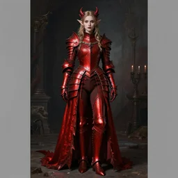 Gothic elf princess in red dragon armor by Konstantin Razumov, full body shot, square crop from 512x960