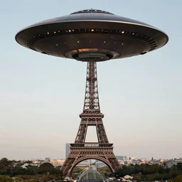 ufo flying over paris, realistic footage, natural lighting, realistic, sharp focus, very detailed, news feed