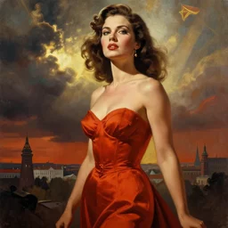 Soviet propaganda poster featuring a very sexy female supermodel