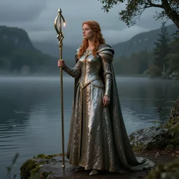 lady of the lake, artstation, king arthur story, super nice lighting, atmospheric perspective