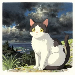 a cat drawn by Junji Ito, and colored by Lisa Frank