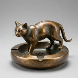 a bronze cat sculpture which also seems to be an enormous ashtray