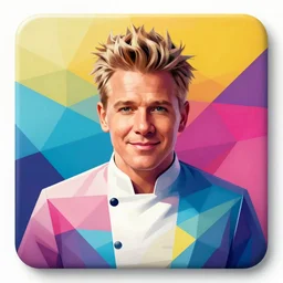 A portrait of Gordon Ramsay, geometric shapes, rounded corners, vibrant colors, spray paint