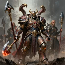 khorne, of chaos, a epic portrait of the god of destruction, art by boris vallejo and greg danton and denys tsiperko, detailed, hyperrealism, artstation