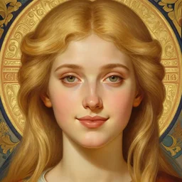 beautiful ukrainian feminine face! portrait of young woman blessed by god with ever - increasing physical and mental perfection, blonde hair, symmetrical! intricate, elegant, highly detailed, vision of holy perfection!! smile, digital painting, artstation, concept art, smooth, sharp focus, illustration, art by artgerm and greg rutkowski and alphonse mucha