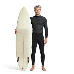 silver-haired surfer holding board, photorealistic portrait photography, full body, standing, isolated on a pure white background, centered, whole figure in frame, sharp focus, studio lighting