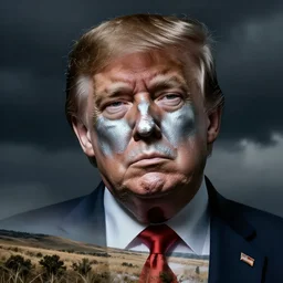 donald trump looking stupid with silver spray paint covering nose and mouth