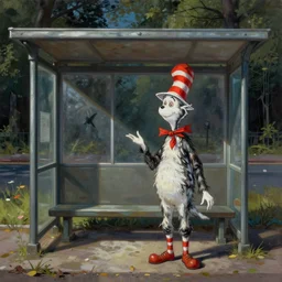 painting of a bus stop by dr seuss | horror themed | creepy