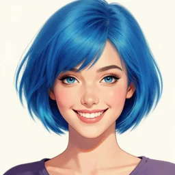 beautiful smiling woman with short blue hair by bastien lecouffe - deharme, colorful, gorgeous, woman, 4 k very - detailed, high - quality portrait, deviantart, artstation trending