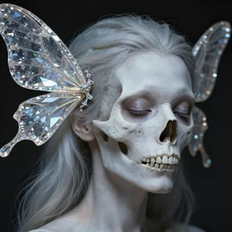 a professional photoshoot, skull face pale beauty with crystal firefly wings, a devianart photograph
