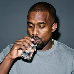 kanye eating a glass of water, realistic, 4 k, very realistic.