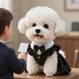 a closeup photorealistic photograph of a cute smiling knitted white bichon judge dog dressed in a black gown sentencing a defendant. indoors, professional capture, well lit shot. this 4 k hd image is trending on artstation, featured on behance, well - rendered, extra crisp, features intricate detail, epic composition and the style of unreal engine.