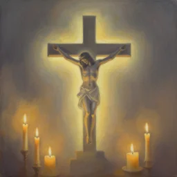 a man in the shape of a cross. volumetric lighting, holiness, candles, perfectly shaded, soft painting, art