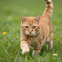 4 k ultra realistic photograph of a ginger cat playing in the grass